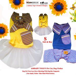 Ambaby Cute Small Dog Boy&Girl Combo Puppy Tutu Lace Dress Matching Dog Jumpsuit